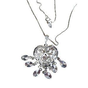 Valentine Dangling Heart Sterling Filigree Necklace 925 Turkey 16"